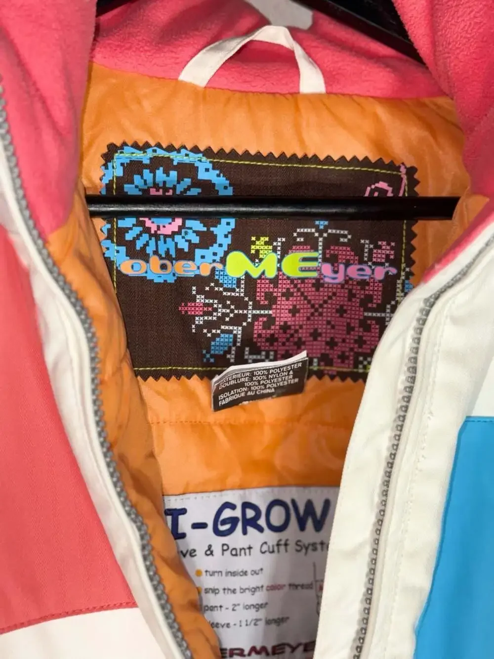 Obermeyer Kids Size 8 Niki I-Grow Patchwork Rainbow Ski Jacket